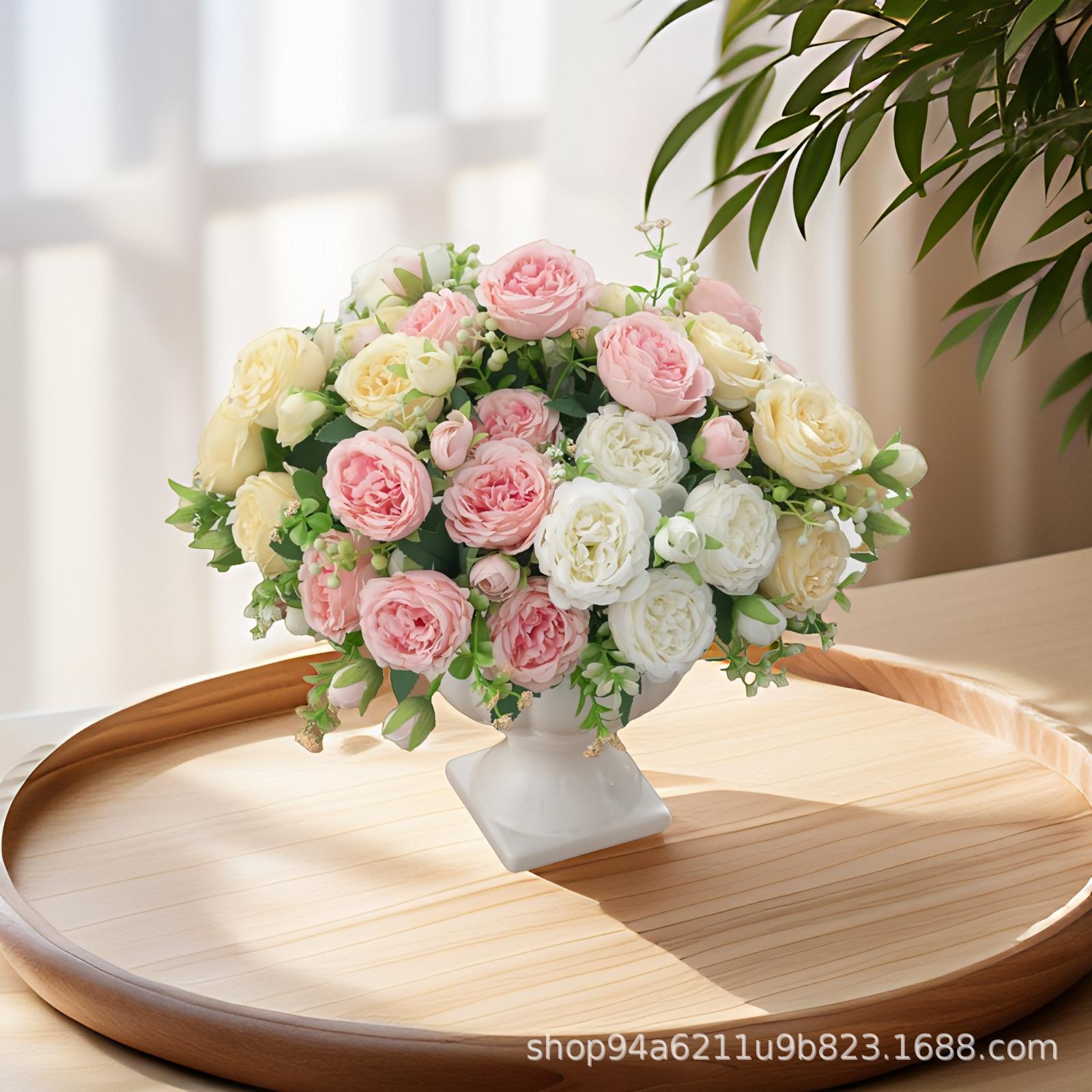 仿真花束小玫瑰韩式把束5头波斯洋牡丹仿真花婚礼布置装饰高假花