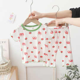 女童夏季冰丝透气凉爽睡衣可爱熊套装两件套中小童家居服两件套潮