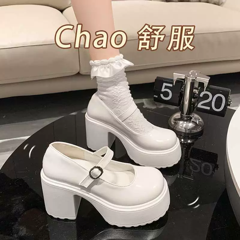 Туфли Мэри Джейн для женщин, высокие каблуки на платформе на толстой подошве, маленькие кожаные туфли, массивные каблуки в британском стиле, туфли ведьмы для перерыва на чай, одинарные туфли, Мэйдж Джейн.