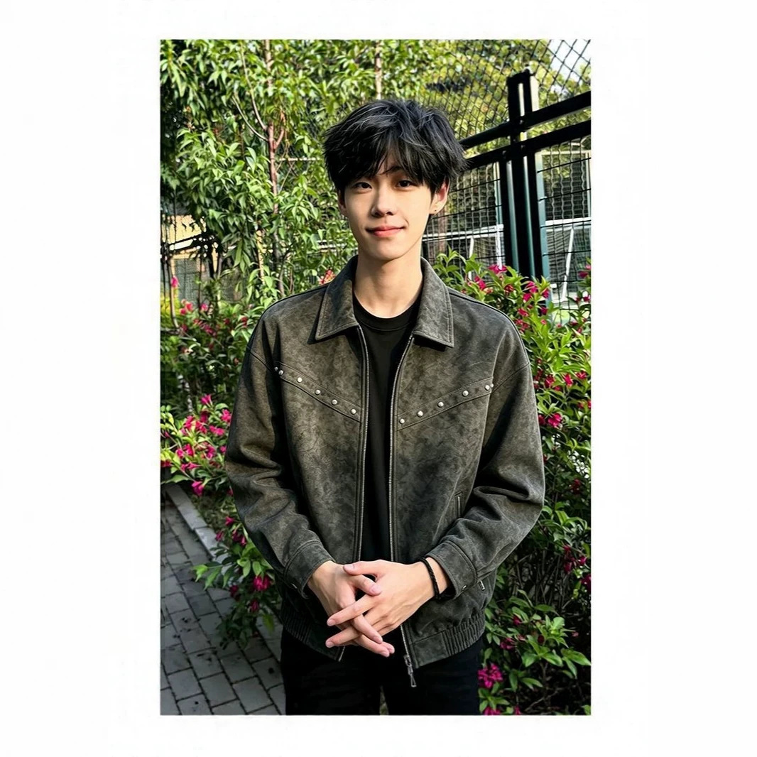 美式铆钉巴恩风机车夹克男2026春秋季潮牌高街设计感痞帅立领外套