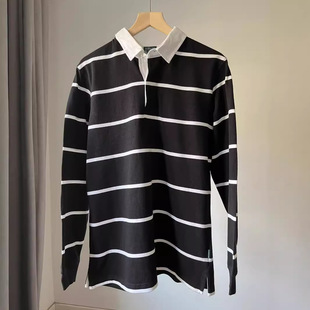 Cross-Border European and American Single Large Size Spring & Fall Men's Casual Shirt Collar Polo Stripesd Knitwear T-Shirt