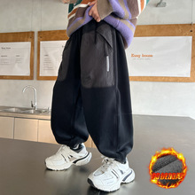 男童加绒工装裤秋冬2025新款儿童裤子加厚宽松男孩运动裤一体绒潮