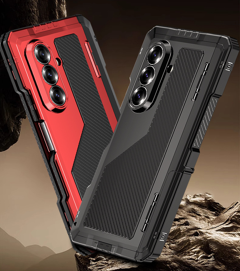 Ốp lưng điện thoại Samsung Z Fold7 kim loại chống sốc, viền dày silicon bảo vệ toàn diện — Đen, Đỏ rượu chi tiết 2