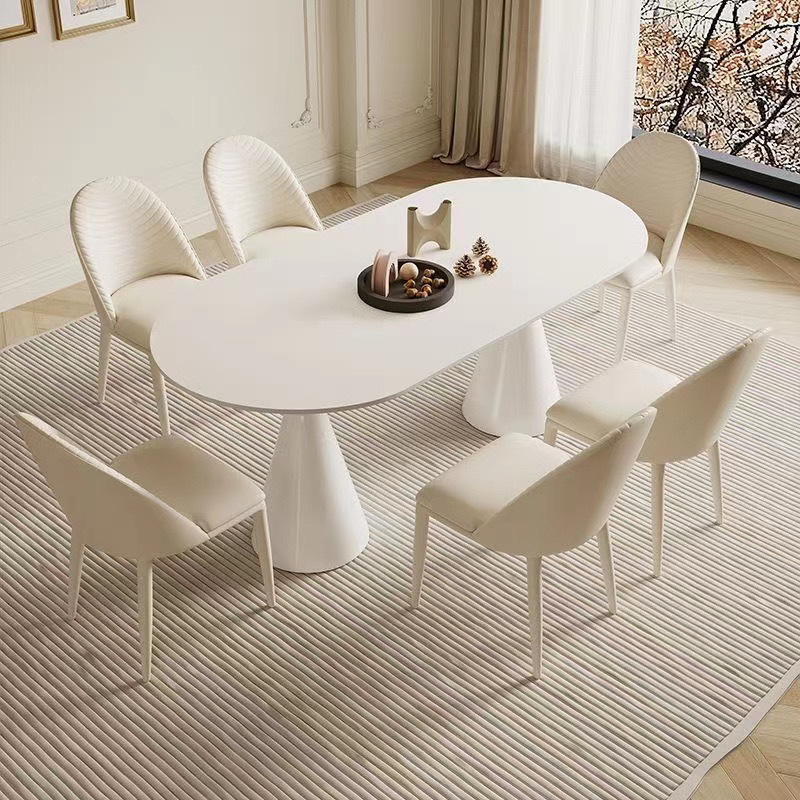 Table and Chair Set French Cream Style Slate Dining Table for Home Small Apartment Light Luxury Modern Simple Oval Holy Grail Table