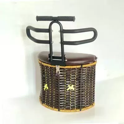 Electric car child seat Foldable Front Child Battery - three-wheel-bamboo-basket-black-semi-surround-decorative-flowers-in-random-colors