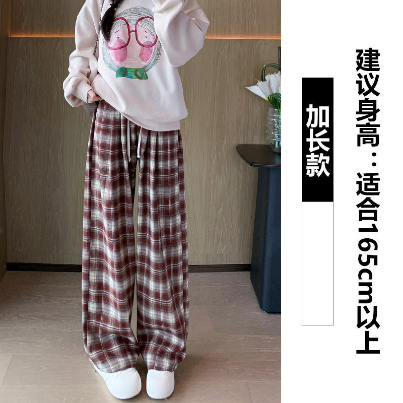 Pantalones de pierna ancha con cordón de cintura alta a cuadros retro mujeres 2024 otoño e invierno más pantalones casuales rectos de moda sueltos y delgados de terciopelo image 10