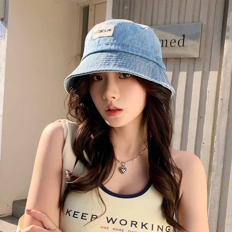 Sombrero coreano sombrero pescador sombrero primavera y otoño sombrero protector solar de la cara simple sombrero antiguo multifacético retró mostrando la cara pequeño sombrero de vaquín lavable