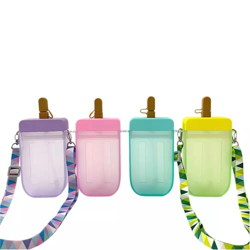 Manufacturer wholesale Yafeiqi cross-border e-commerce high-looking Internet celebrity ice cream popsicle straw plastic water cup portable strap