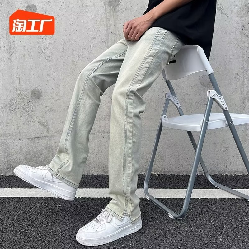 Vaqueros americanos para hombre 2024 primavera y otoño lavado y viejos pantalones de nicho High Street pantalones rectos sueltos tendencia