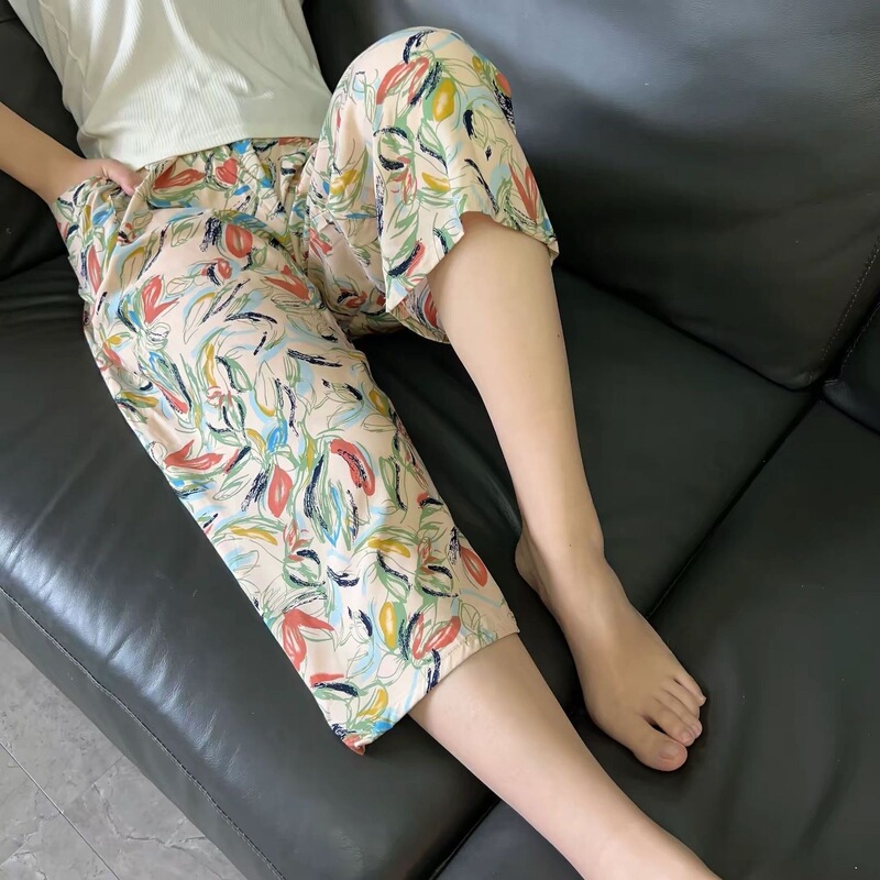 2026 New Popular Cotton Silk Cropped Sports Pants for Women, Summer Thin Quick-Dry 7/8 Wide-Leg Pants for Home Wear