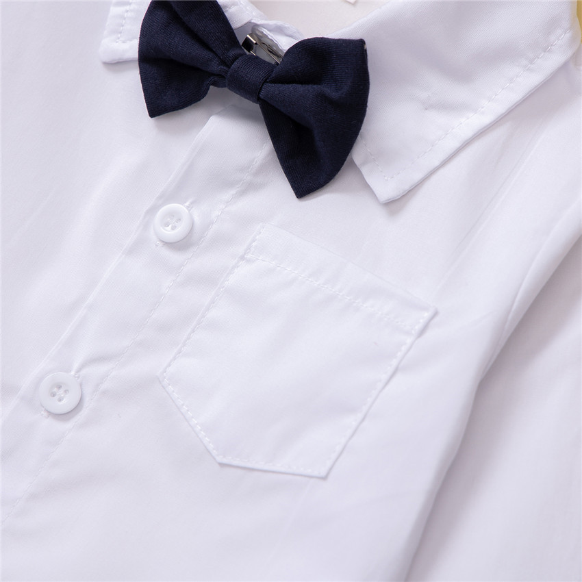 Spring and Autumn New Gentleman's Set Fashion Boys' Baby White Tie Shirt+Strap Pants_voghion.com