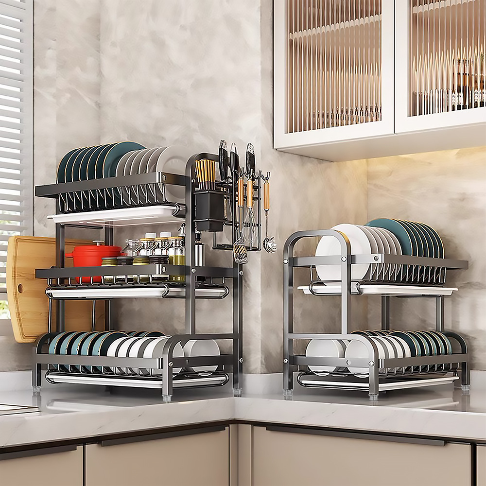 Escurridor de platos, estante de almacenamiento, estante organizador, portacuchillos de encimera, escurridor de platos doméstico, cesta extraíble para cocina