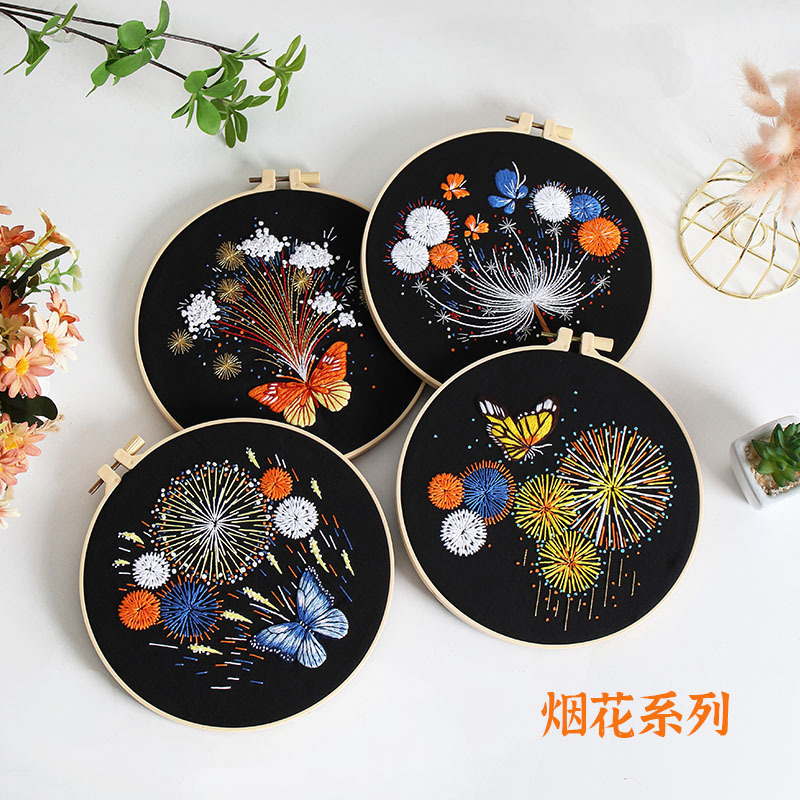 Nuevo original hecho a mano bordado diy paquete de material magnífico fuegos artificiales mariposa fábrica para transfronterizo inglés