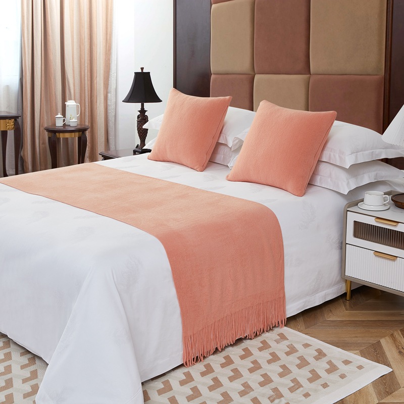 Bandera de cama toallas de cola de cama residencial hotel de lujo cubierta de cama doméstica nueva habitación modelo chino toallas de cama de color sólido