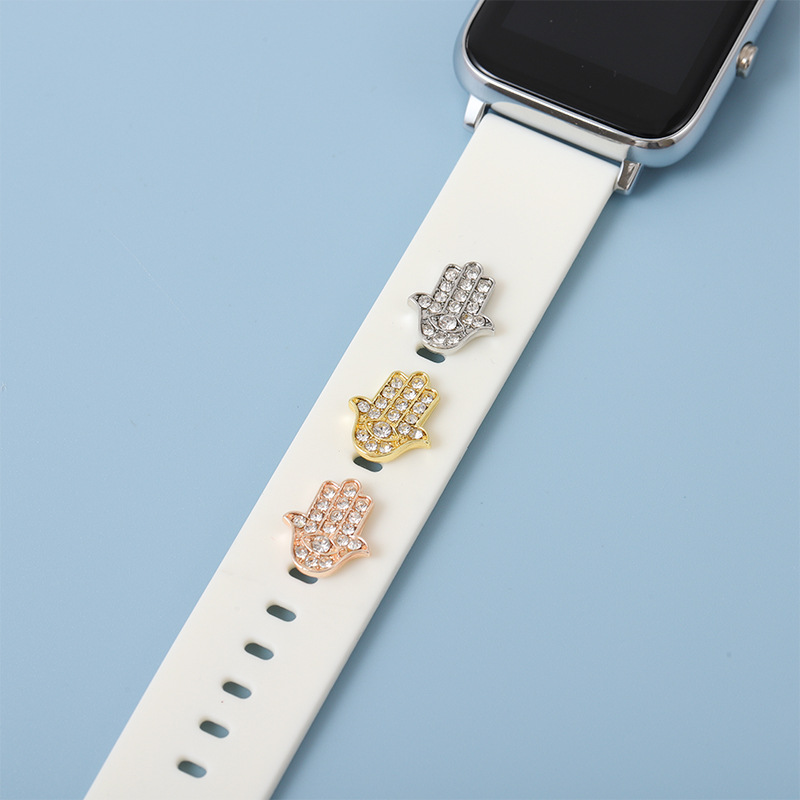 Hebilla decorativa en forma de palma con diamantes para correa de silicona de Apple Watch, estilo brillante y moderno