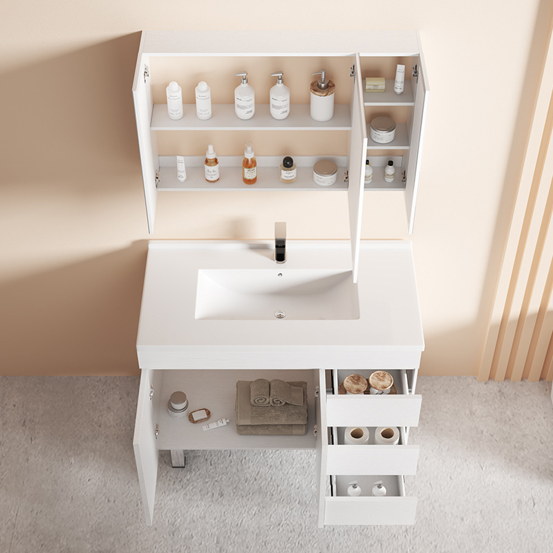 Nórdico inteligente piso gabinete de baño inodoro simple baño de madera sólida lavado cara lavado mano lavabo lavabo gabinete combinación