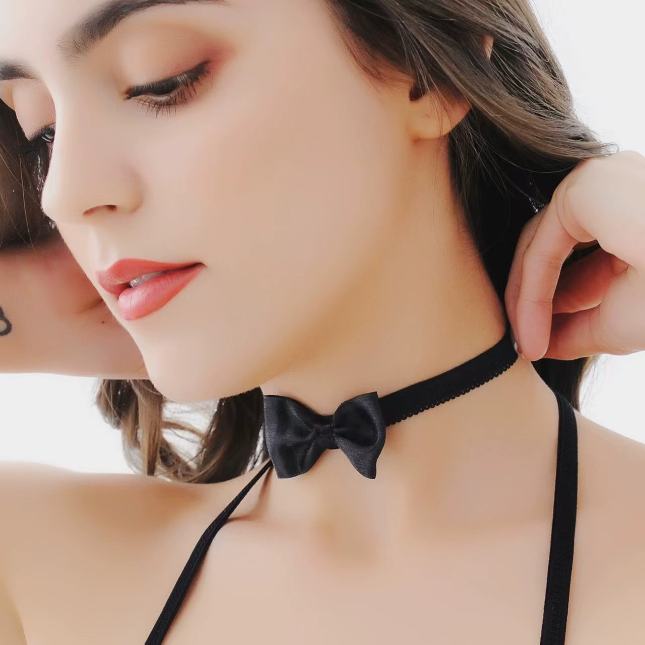 Сексуальное белье с бантом, аксессуар, чокер, эластичная повязка на ногу