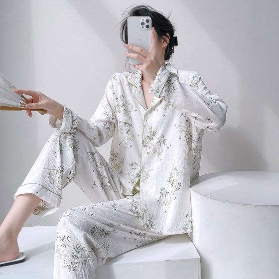 Cloud Cotton Pajamas Women's Long Sleeve 24-Year Spring and Autumn Cardigan Comfortable Simple suit Girls' Dormitory Wearing Home Clothes