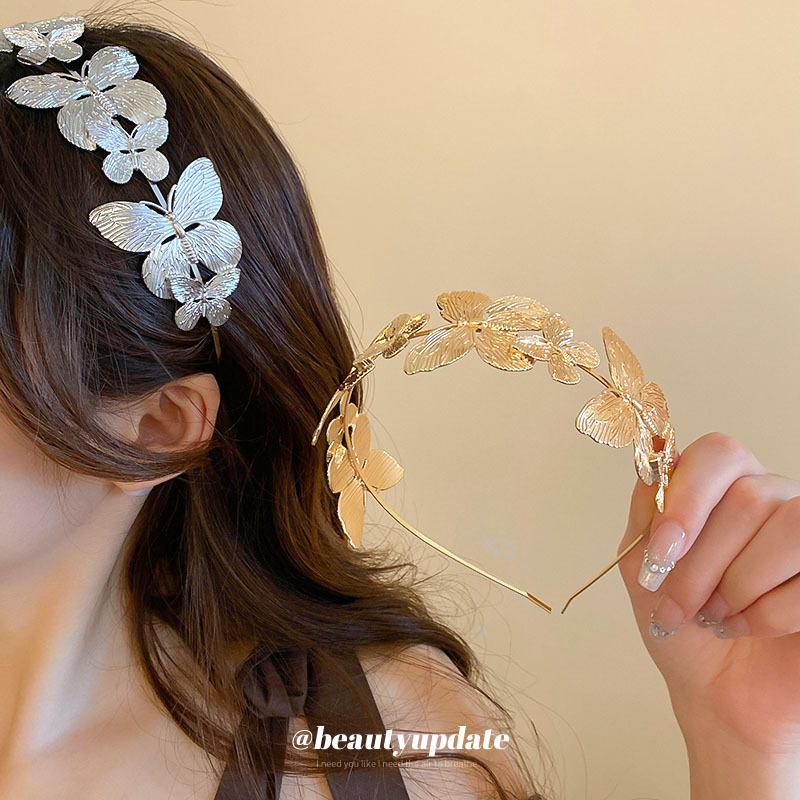 Diadema de metal de mariposa, diadema de presión superior de alta cabeza simple de moda, sentido de alta calidad, personalidad, todo fósforo, nuevos accesorios para el cabello al por mayor
