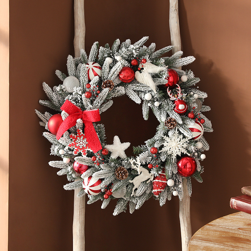 Nueva Corona Navideña para Puerta de 50/60 cm, Decoraciones Navideñas, Corona de Nieve, Adornos Colgantes, Decoración para Escenarios