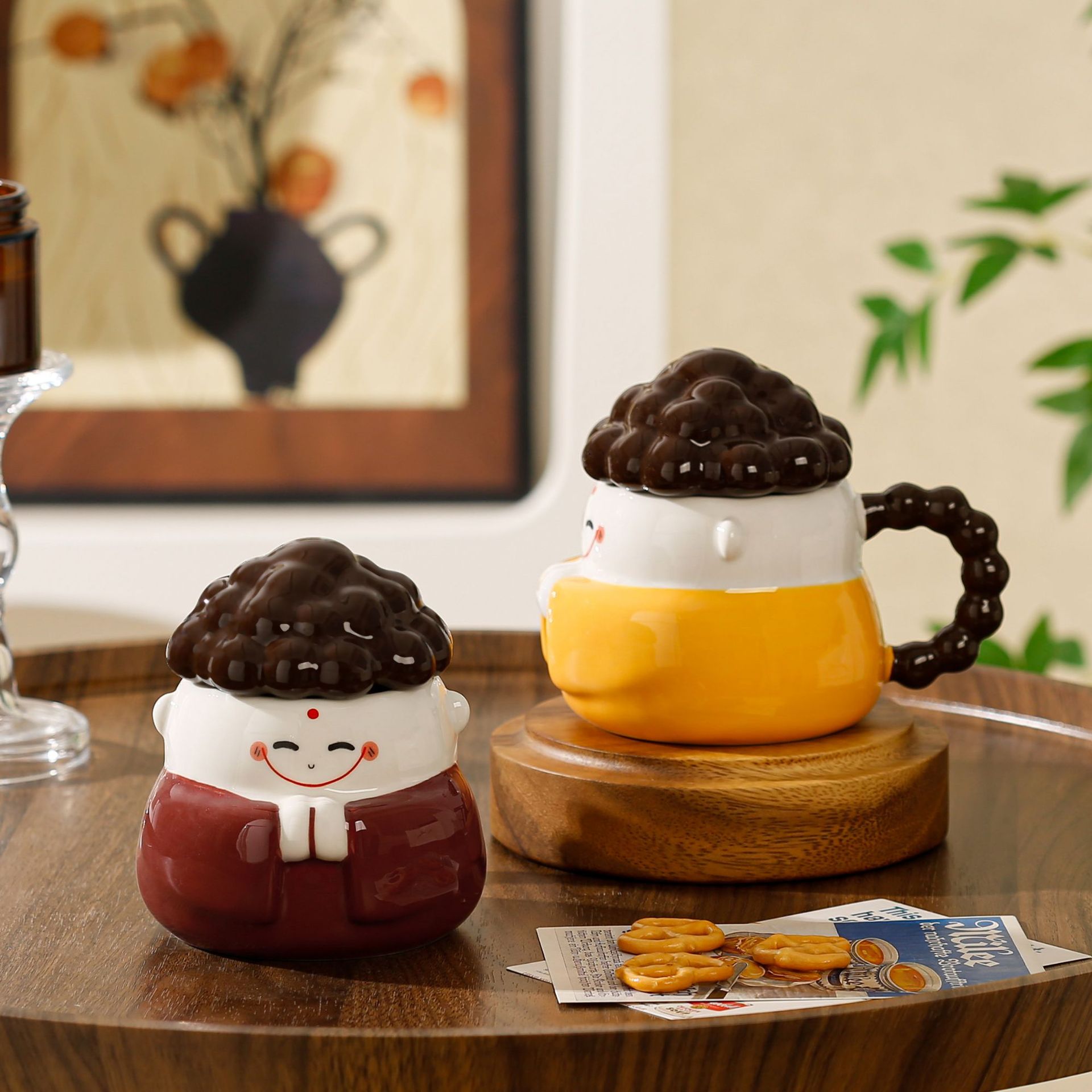 Creativo mi personalidad de dibujos animados monje taza de porcelana muñeca marca taza acompañante regalo alto valor de cerámica encantadora taza de café