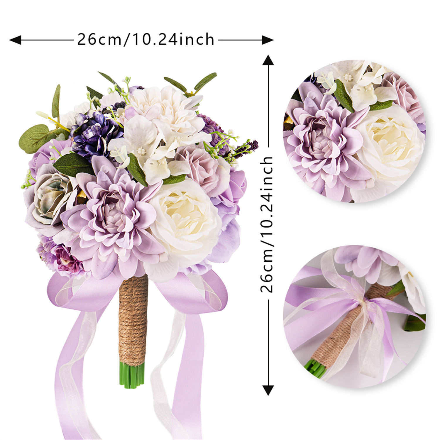 1PC 보라색과 흰색 꽃다발 - 1(26cm; 꽃 36개)