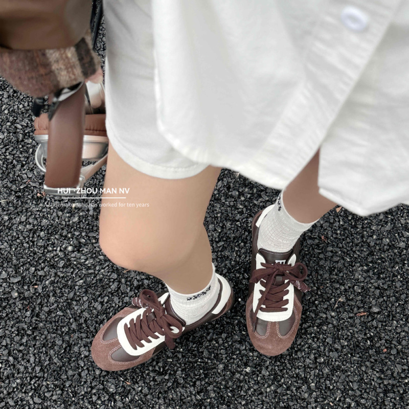 真皮复古内增高德训鞋女2025新款百搭休闲运动鞋拼色阿甘鞋板鞋女|undefined