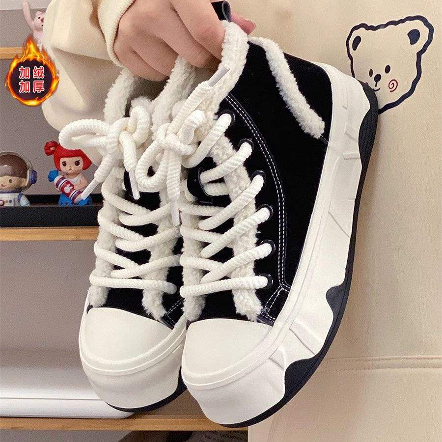 秋冬季加绒加厚棉鞋高帮帆布鞋女2025年新款保暖二棉鞋运动板鞋子