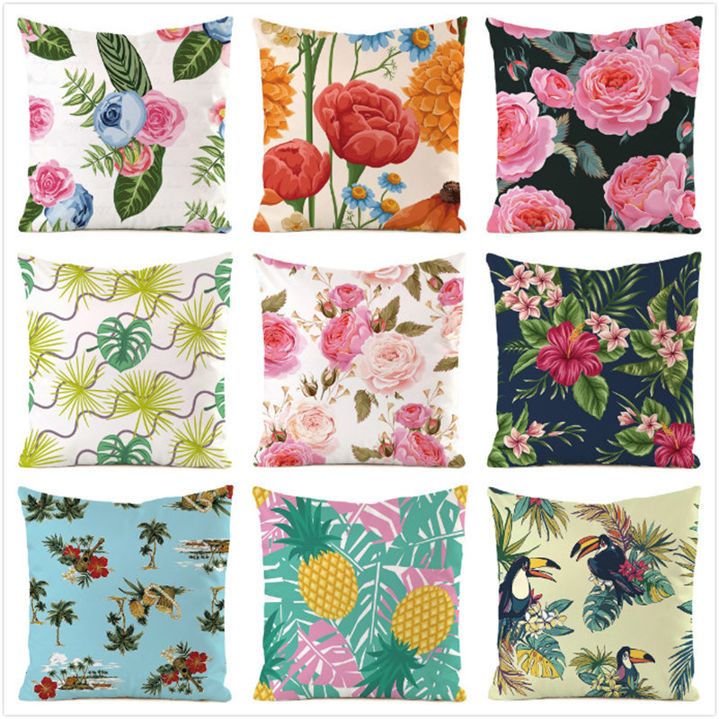 Tropical style flowers artificial silk material home decoration sofa cushion pillowcase F627
