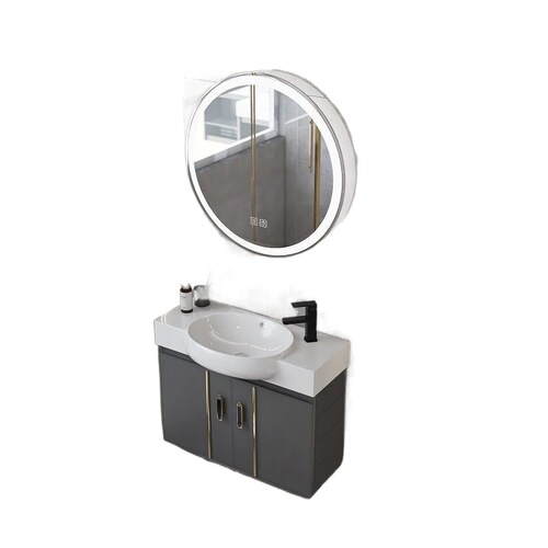 Small apartment space-saving aluminum bathroom cabinet set, small size narrow edge corner sink basin, balcony bathroom face basin
