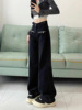 Black colored design loose straight jeans, fitted trousers, trend of season