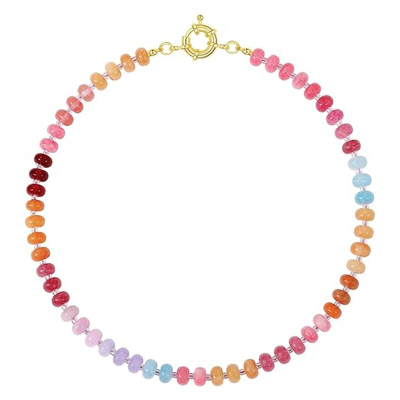 Spring and Summer Dopamine Beaded Necklace, Summer Beach 8mm Natural Abacus Beads, Rainbow Color, Niche Exquisite Clavicle Chain