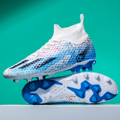 跨境外單2024新款足球鞋男童高幫長釘碎釘學生草地訓練比賽運動鞋
