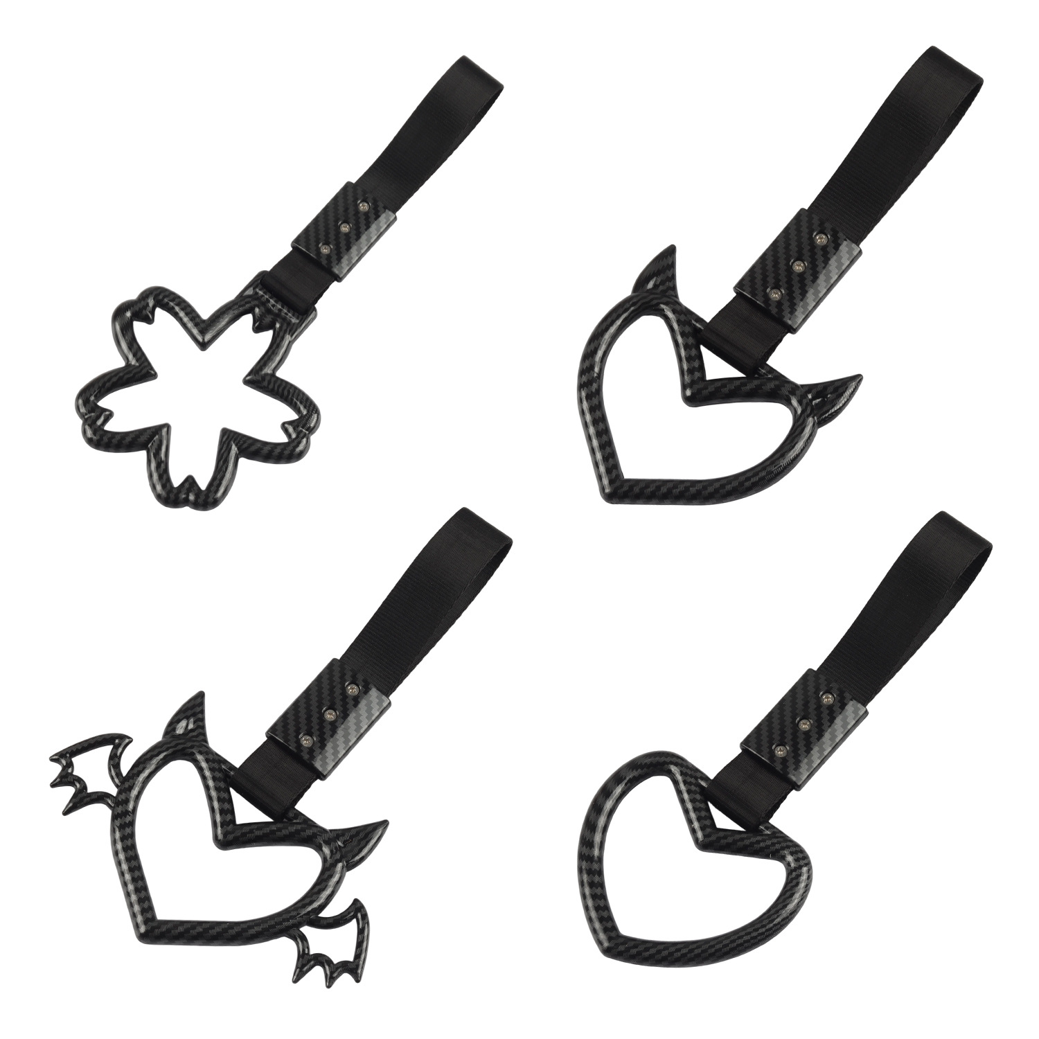 New cross-border carbon fiber car decoration pull ring, devil heart warning pendant, personalized rear bumper warning