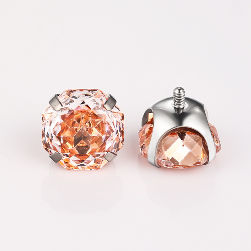 Zesen F136 Titanium Earrings Eight-sided Heart-cut Rose Cut Bowl-holder Round Bottom Earrings G23 Titanium Piercing Jewelry detail image 8
