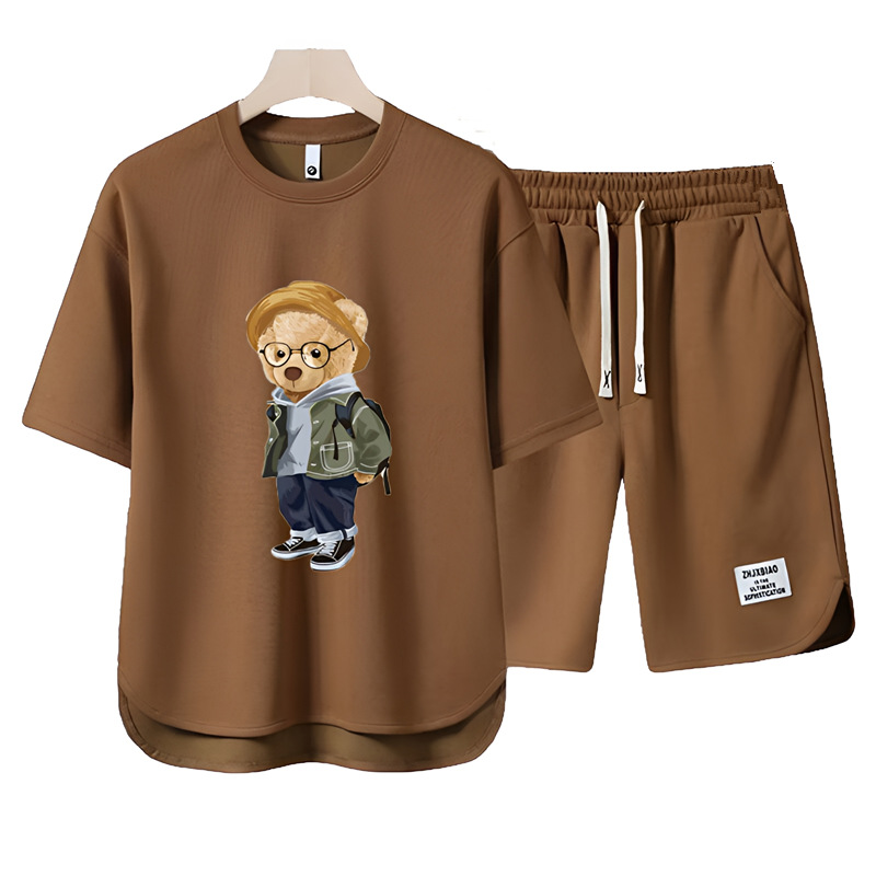 Men's Clothing 2024 Waffle Casual Summer Suit Men's Loose Teen Short sleeved T shirt Shorts Handsome Two piece Suit_desvips.com