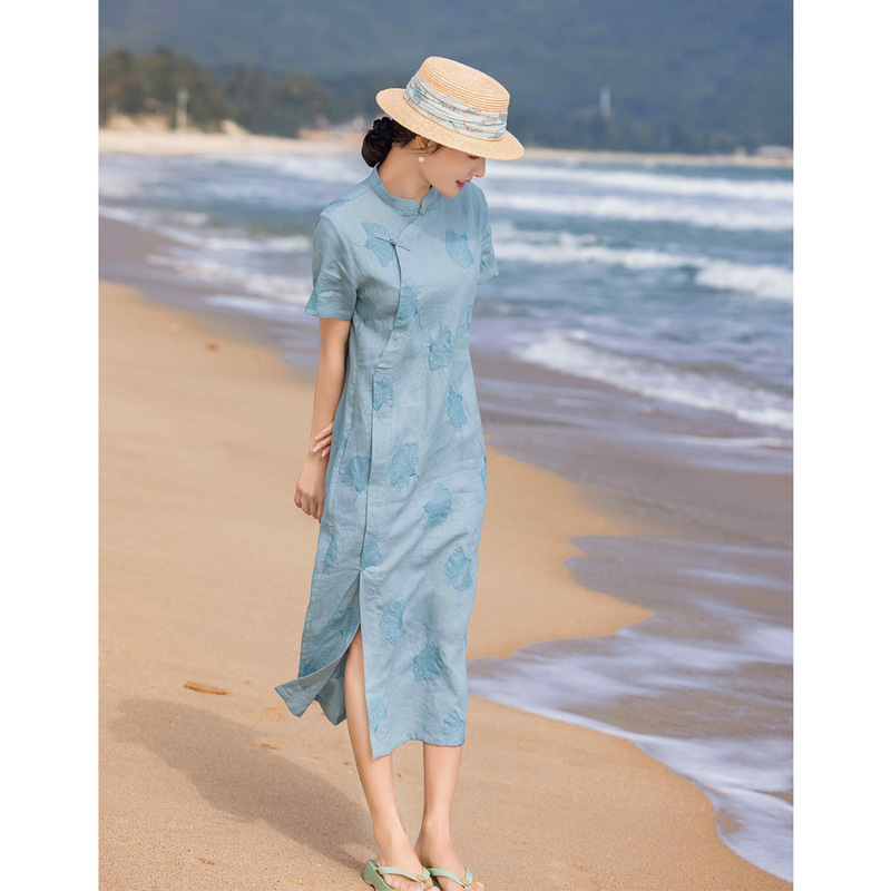 2023 New Original Women's Retro Linen Embroidered Long Dress Women High Quality Short Sleeve Tea Dress Long Dress 2023 New Original Women's Retro Linen Embroidered Long Dress Women High Quality Short Sleeve Tea Dress Long Dress