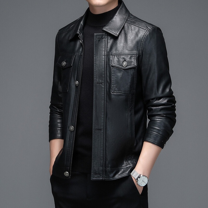 High-End 2026 Autumn and Winter Brand First-Layer Sheepskin Leather Jacket for Men, Motorcycle Style, Fleece-Lined, Stylish Coat