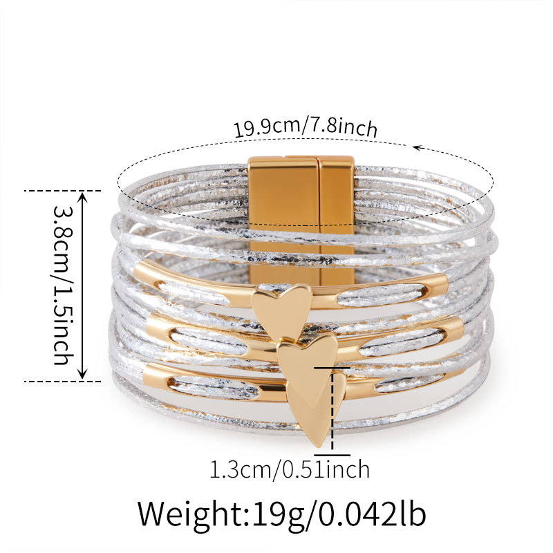 Pulsera de ala ancha de tira de cuero de PU multicapa europea y americana, accesorios de amor, diseño, pulsera personalizada, regalo de San Valentín