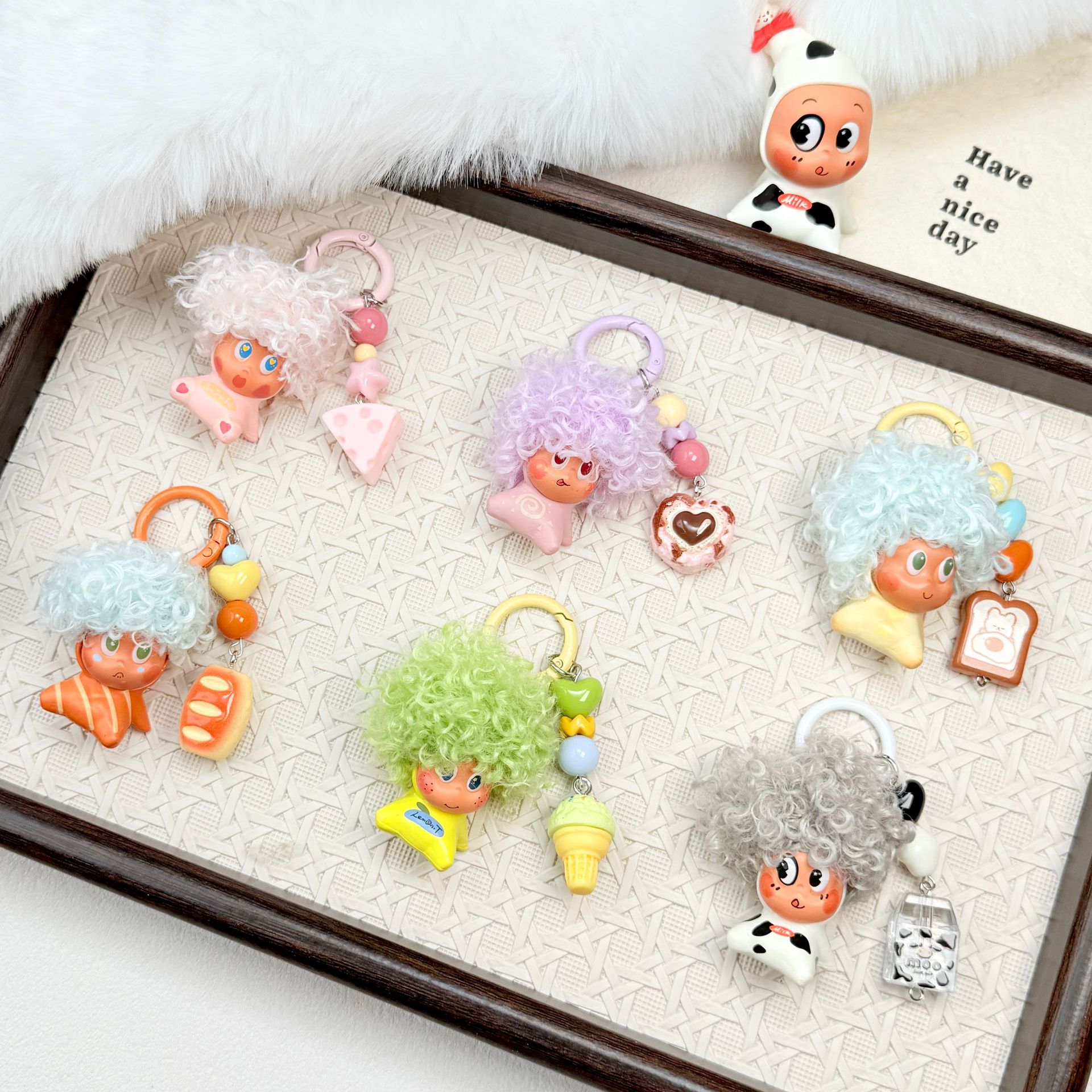 Trendy Popular Star-Themed DIY Wig Curly Cute Figurine Pendant Afro Phone Chain Keychain