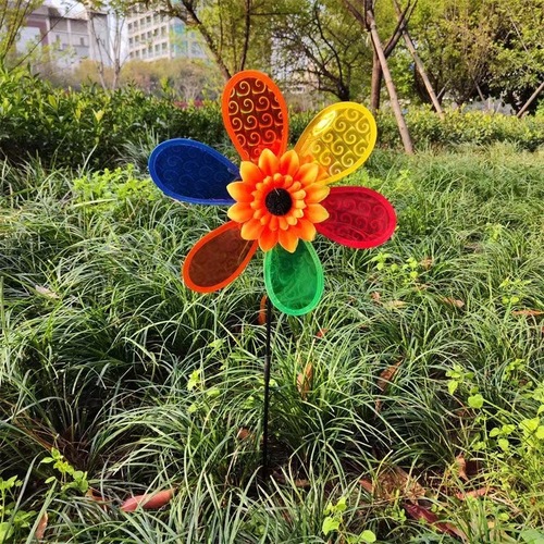 Wholesale Rainbow Plastic Sunflower Windmill Stalls Supply Kindergarten Gift Park Decorations Children's Toys