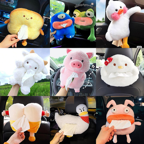 Creative and Cute Frog Car Mount Tissue Box, Hanging Tissue Box for Car Seat Back, Car Cup Holder Tissue Pouch, Car Interior Accessory