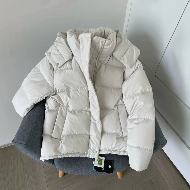 Lu's 90% white duck down down jacket for women, DuPont three-proof puff series, five-panel short down jacket with detachable hood