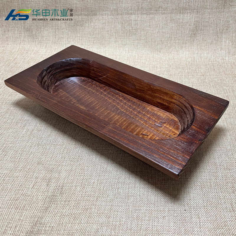Country farmhouse wooden ball bowl meal retro rectangular hand-carved bowl home decoration noodle living room dining table display Bowl