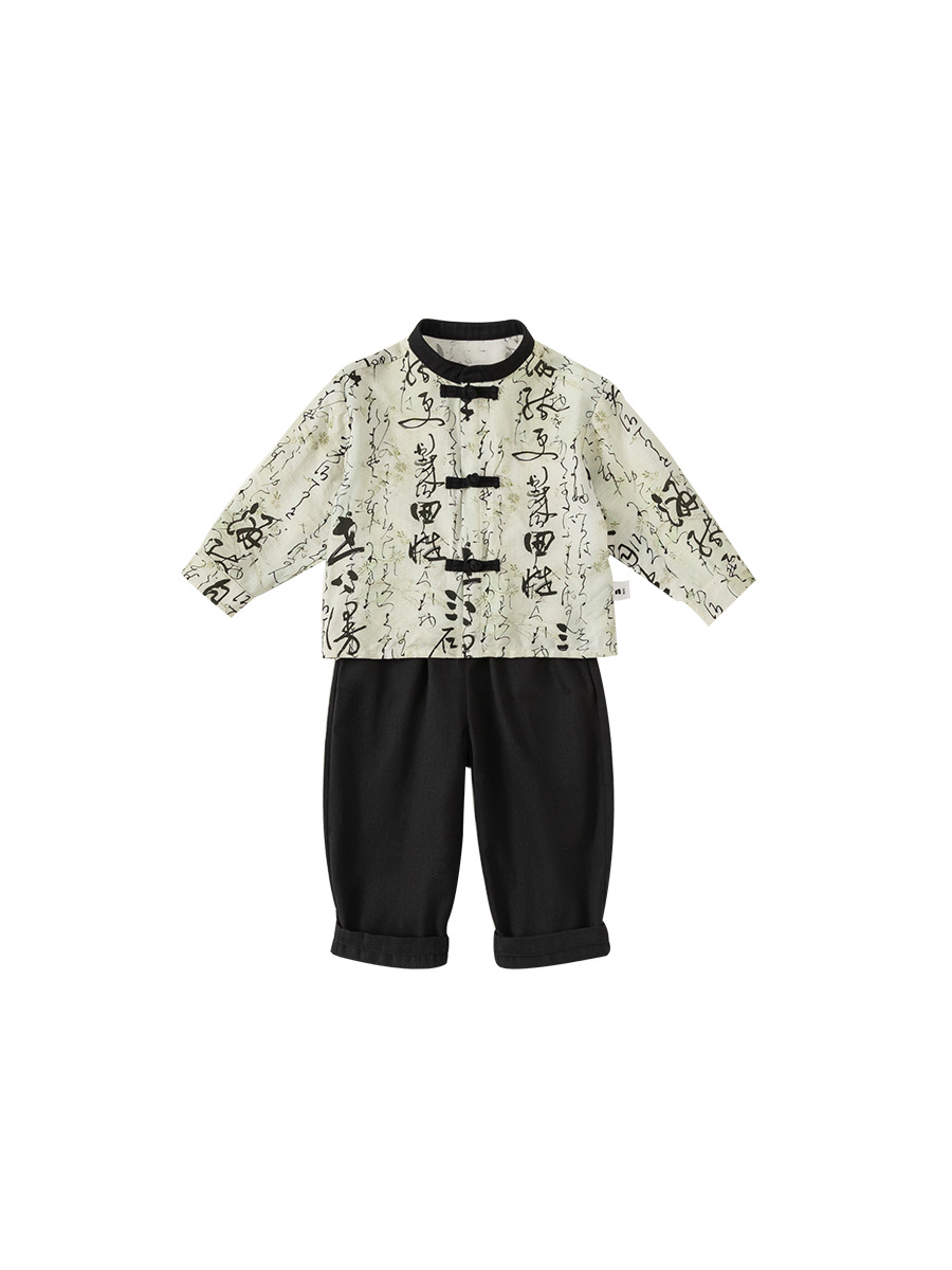 Ropa infantil Youbao, traje infantil de estilo chino, nuevo estilo chino Hanfu, top de pintura con tinta para niños y pantalones largos, conjunto de dos piezas para niños pequeños