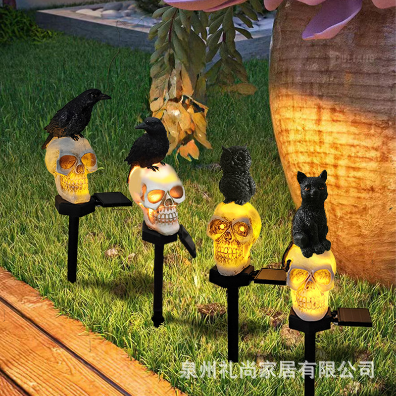 Halloween New Halloween Solar Light Lawn Light Resin Garden Ground Light Skull Owl