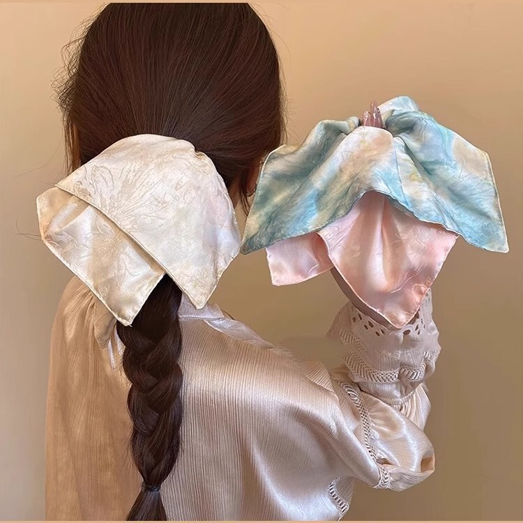 Tie-Dye Scrunchie Hair Accessory, Forest-Style Hair Tie, 2025 New High-End Gradient Satin Hair Tie, Square Hair Accessory