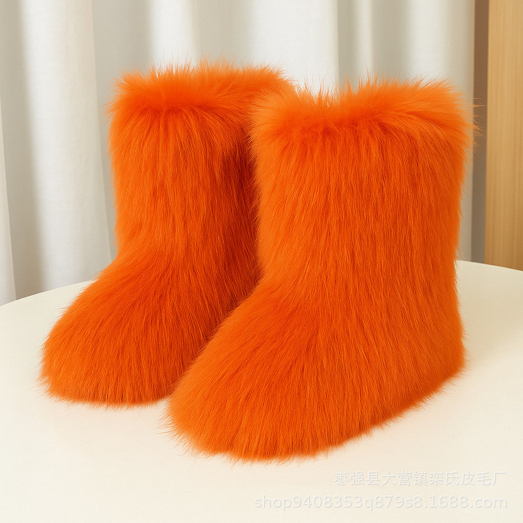Botas de Nieve de Piel Sintética y Felpa Térmicas para Invierno