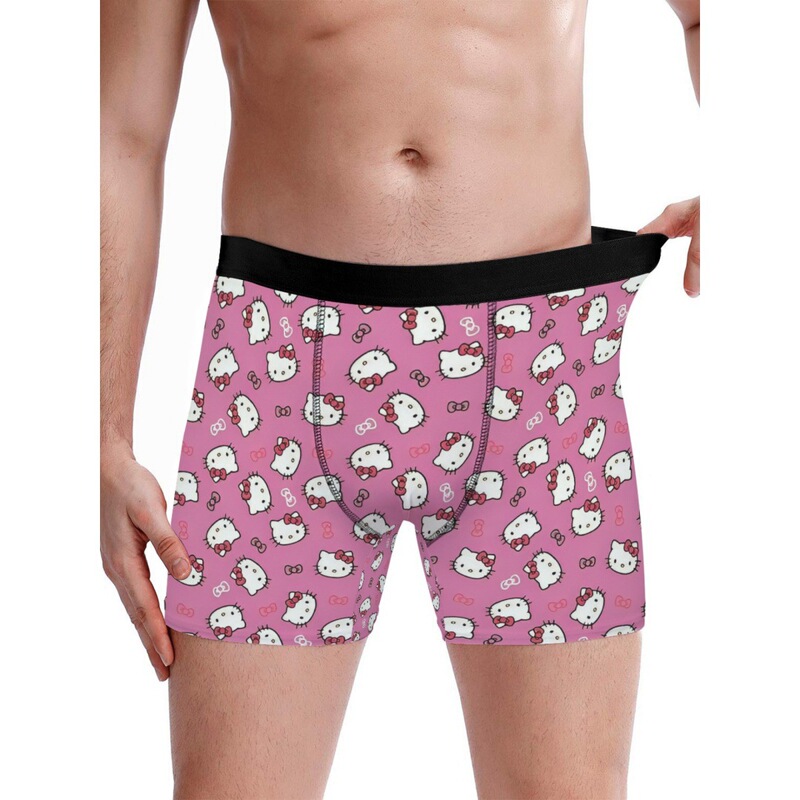 2026 Cross-Border Hot-Selling Cute Hello Kitty Printed American-Style Trendy Men's Fashion Underwear Men's Tight-Fitting Boxer Briefs