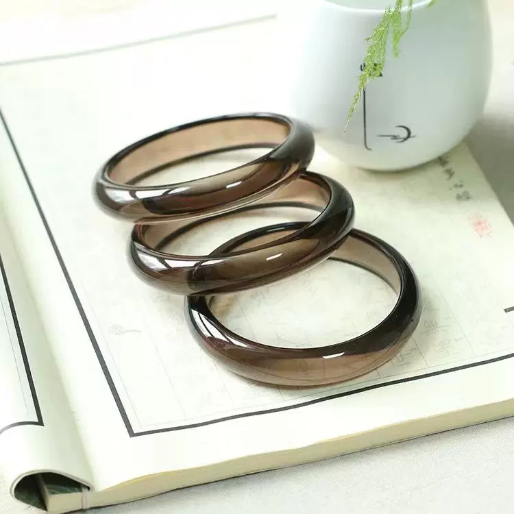 直播货源冰曜石圆条手镯女天然冰透黑耀石水晶手环玉镯子女款批发